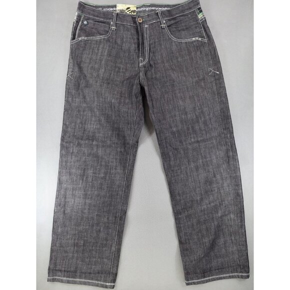 Vintage Y2K Enyce Baggy Jeans Men 38x33 Black Skater Distressed Embroidered Wide - Picture 2 of 12